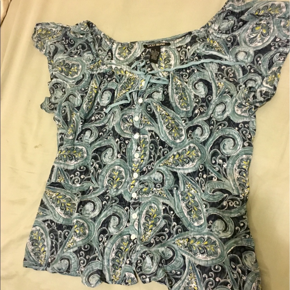 Lucky Brand Teal Paisley Button-Front Blouse